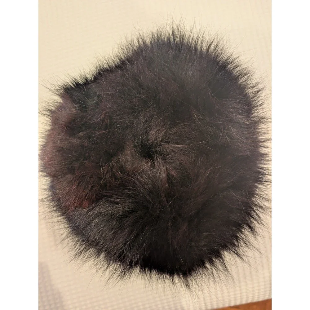 Vintage Black Faux Fur Hand Warmer Muff – Wrist Leash, Satin Lining, Pocket – 11
